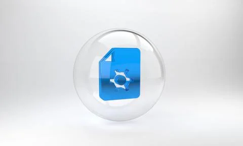 Blue Document settings with gears icon isolated on grey background. Software  Stock Illustration