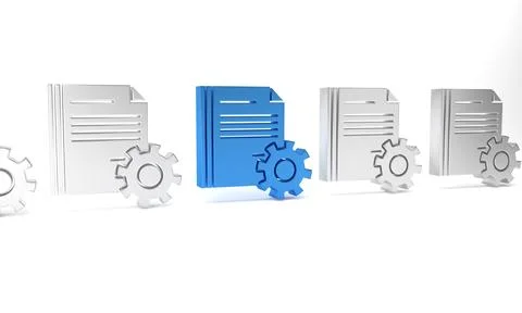 Blue Document settings with gears icon isolated on white background. Software Stock Illustration