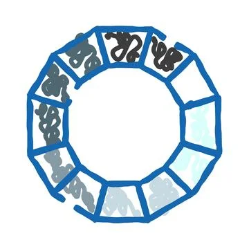 Blue dodecagon gradient ring scribbles abstract art イラスト素材