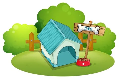 A blue doghouse at the backyard Illustrazione stock