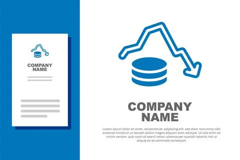 Blue Dollar rate decrease icon isolated on white background. Cost reduction Illustrazione stock