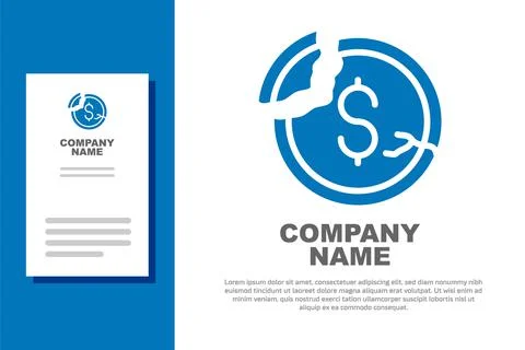 Blue Dollar rate decrease icon isolated on white background. Cost reduction.  Stock Illustration