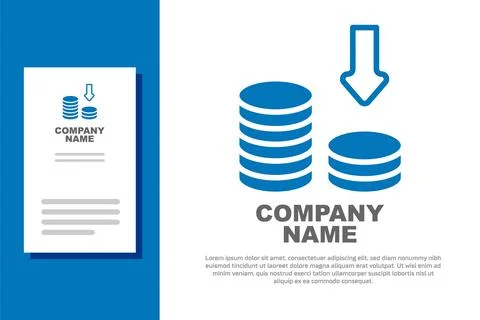 Blue Dollar rate decrease icon isolated on white background. Cost reduction.. Illustrazione stock