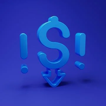 Blue Dollar rate decrease icon isolated on blue background. Cost reduction... Stock Illustration