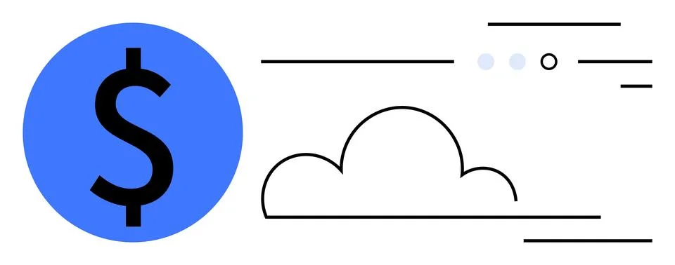 Blue dollar symbol, cloud, lines and dots, suggesting financial technology an Stockillustratie