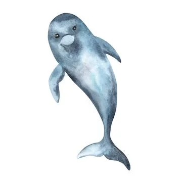 Blue dolphin isolated on white background. Watercolor. Illustration. Template Stock Illustration