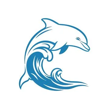 (Blue Dolphin Leaping from Ocean Wave. Dynamic cetacean soaring above a cre.. Stock Illustration