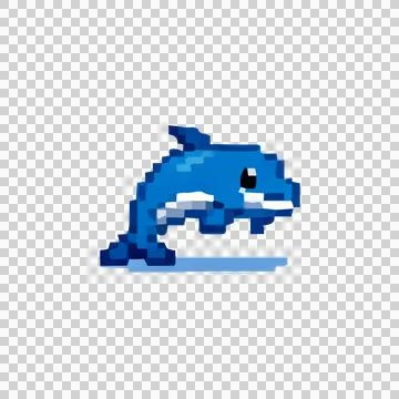 Blue Dolphin Pixel Art Design Vector Stock Illustration