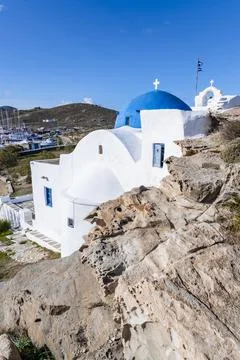 Blue dome of the monastery of St Johns of Deti Paros Cyclades Aegean Sea Greece 스톡 사진