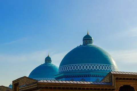 Blue domes of the museum in memory of victims of repression in Tashkent, Uz.. Stock Photos