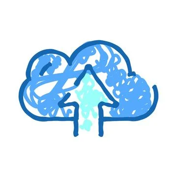 Blue doodle cloud uploading data icon Stock Illustration