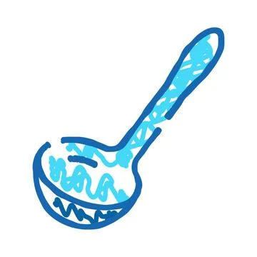 Blue doodle drawing kitchen cooking ladle utensil Stock Illustration