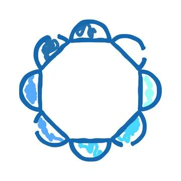 Blue doodle octagonal frame scalloped edge drawing Stock-Illustration