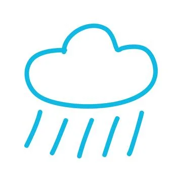 Blue Doodle Raining Cloud Line Icon Stock Illustration