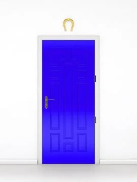 Blue door and the golden horseshoe Stock Illustration