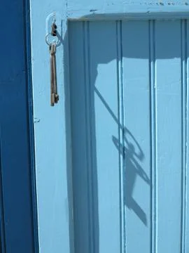 Blue door key Stock Photos