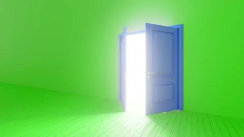 Blue door opening on green screen background Stock Footage 310791848