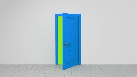 Blue door opening on green screen background Stock Footage 310791982