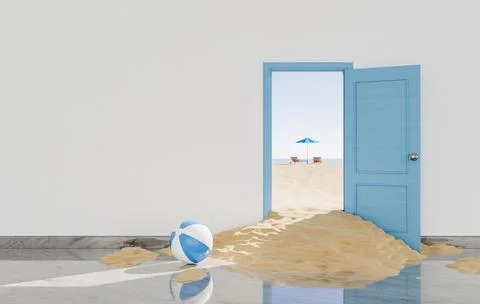 Blue door into summer vacation Stock Illustration