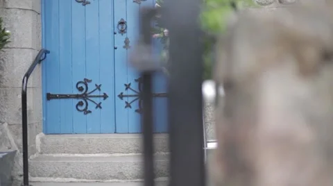Blue door tracking shot Stock Footage 58548586