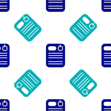 Blue Dossier folder icon isolated seamless pattern on white background. Vector Stock Illustration