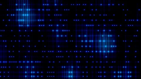 Blue dot data lights flickering in blue light matrix Stock Footage 255234807