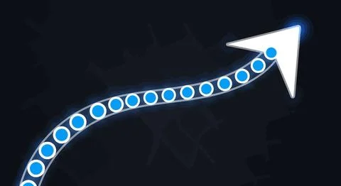 Blue dots arrow graph on black background Stock Illustration