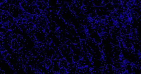 Blue dots on black background are randomly connected by lines. Concept of Video stock 200840963