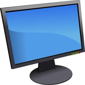 Blue dotted background with Flat computer monitor with passenger plane. Displ Stock Illustration