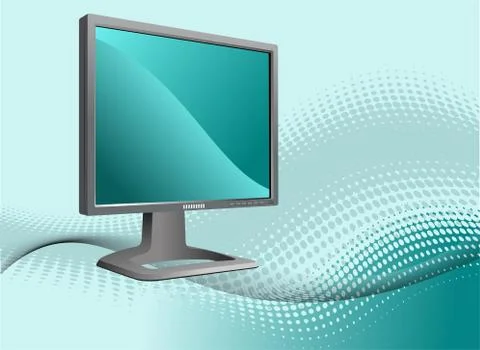 Blue dotted background with Flat computer monitor. Display. Vector illustrati Stock Illustration