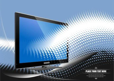 Blue dotted background with Flat computer monitor. Display. Vector illustrati Stock Illustration