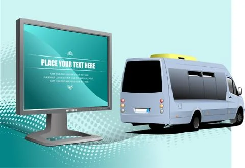 Blue dotted background with Flat computer monitor. Display. Vector illustrati Stock Illustration