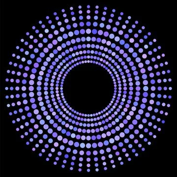 Blue Dotted Circle Isolated on Black Background. Halftone Icon Stock Illustration