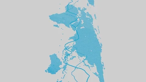 Blue dotted map of Asia, Australia, and parts of Europe and Africa with graph Video stock 296624261
