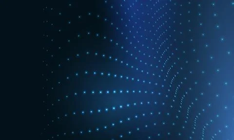 Blue dotted wave on dark plane technology abstract background showing flowing Stock Illustration