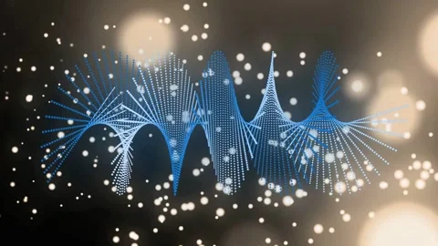 Blue dotted waveform forming from warm beige bokeh, particles clustering, Stock Footage 333210935