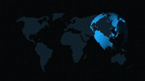 Blue Dotted World Map and Globe with Focus on Europe and Africa earth digital Video stock 331874779