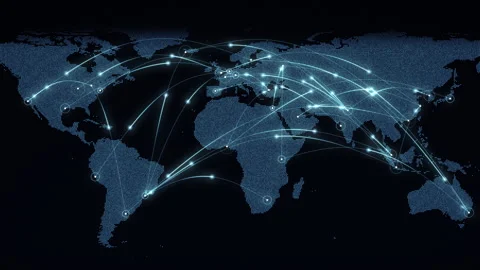 Blue Dotted World Map With Animated Data Routes Stock Footage 346891786