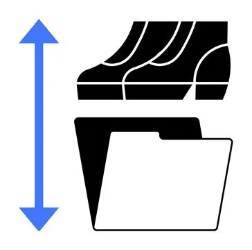 Blue double arrow indicating up and down movement between black shoes and ope Stock Illustration