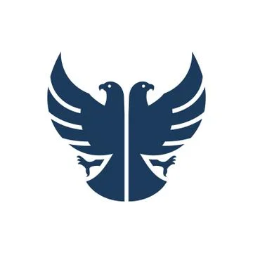 Blue double headed eagle silhouette vector illustration isolated on white bac Stock Illustration