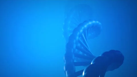 A Blue double helix spinning blue swirling background close up Stock Footage 155304334
