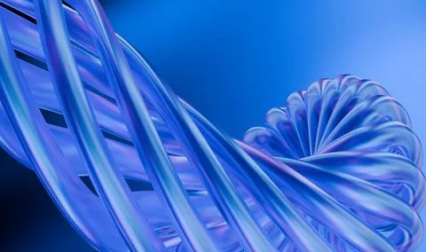 A blue double helix structure twists into a spiral on a gradient blue backg.. Stock Illustration