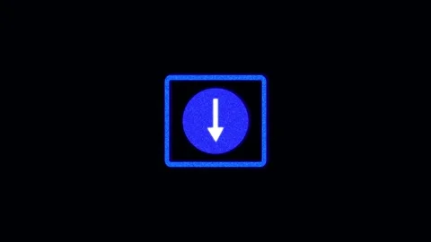 Blue Down Arrow Icon Inside Square Frame with Glowing Outline on Black Back.. Stock Footage 321451496