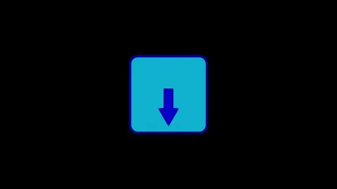 Blue down arrow icon inside rounded square button on black. Direction indic.. Stock Footage 337023123