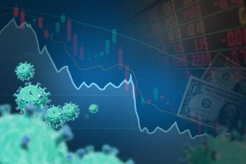 Blue down trend currency chart virus. Stock Illustration