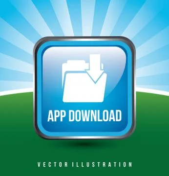Blue download app button over background. vector illustration 스톡 일러스트