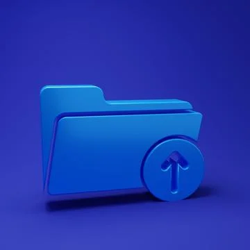 Blue Download arrow with folder icon isolated on blue background. Minimalis.. Illustrazione stock