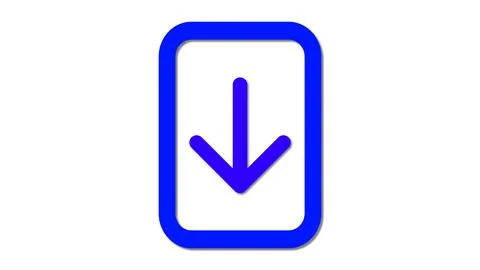 A blue downward arrow inside a rounded rectangle on a white background. Illustrazione stock