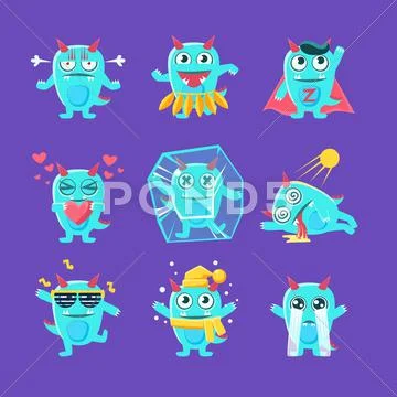Blue Dragon Character Activities Set Stock Illustration