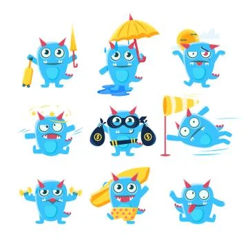 Blue Dragon In Different Situation Stock Illustration